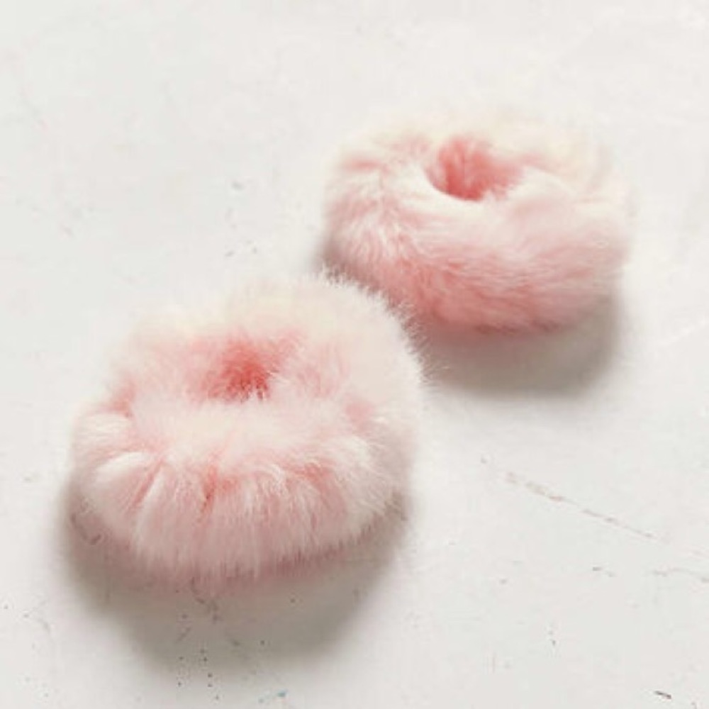 baby pink furry scrunchies